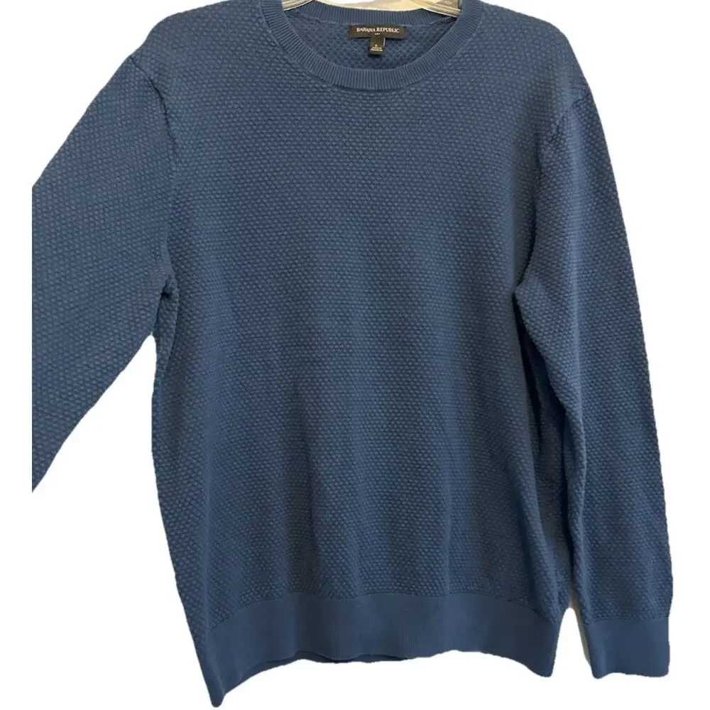 Banana Republic Sweater Mens L BLue Cable Waffle Knit Long Sleeve Nautical Sail